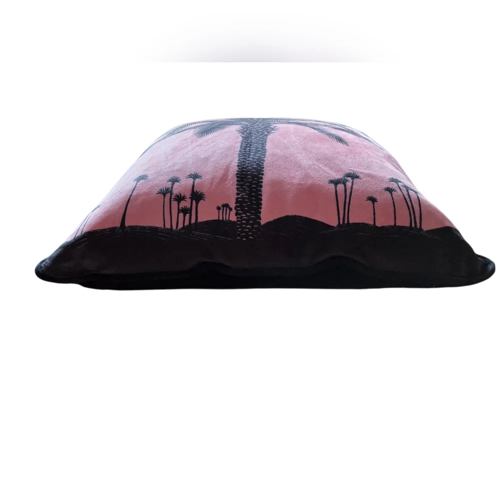 Djebeli - NEW Pink & Black Palm Tree Throw Pillow 100% Duck Feather Filling